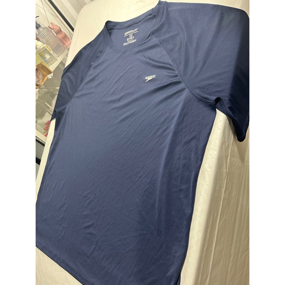 Speedo Mens 3XL Navy Blue Rash Guard Swim Shirt Short Sleeve Performance Top